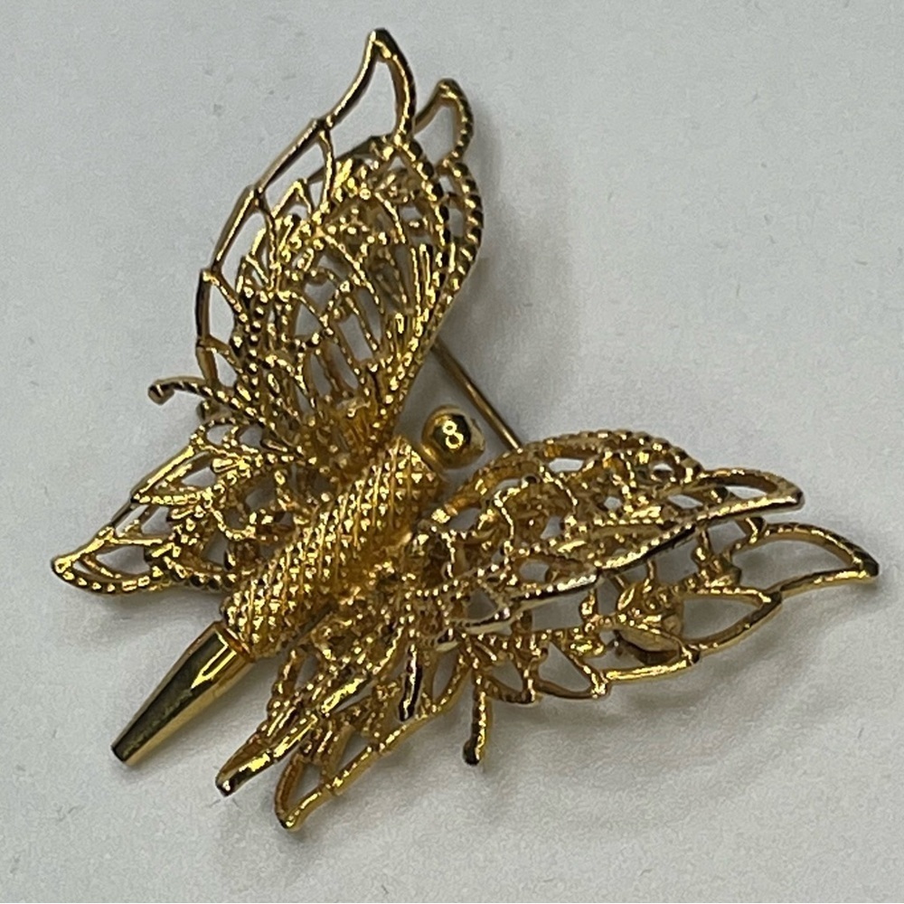 Monet vintage Gold Filigree Butterfly Brooch – 1970s/80s Signed